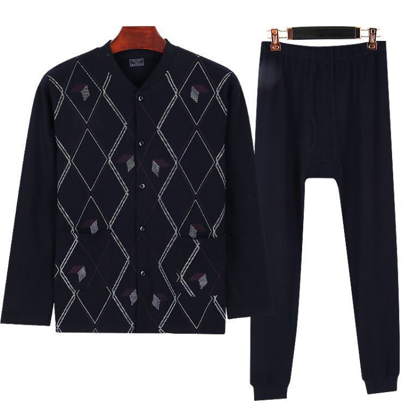 중노년용 면 가디건, 가을옷, 가을바지 정장, 가디건 상의, 큰 사이즈, 노인과 아빠를 위한 얇은 보온 속옷