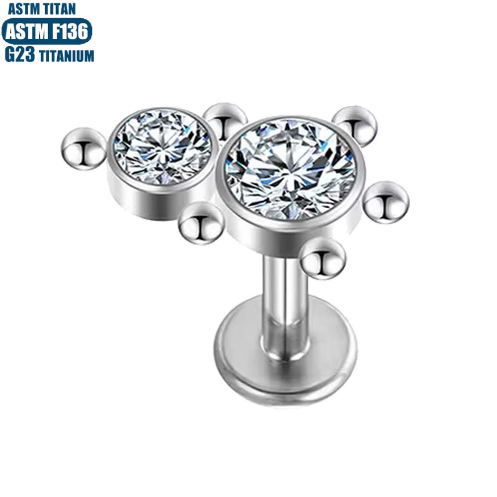 16G labret stud size and finish detail