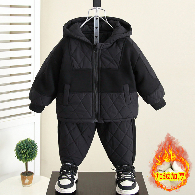 6687 Traje de invierno para niños 2025 nuevo estilo estilo estilo occidental cosido chaqueta acolchada de algodón de dos piezas bebé más terciopelo