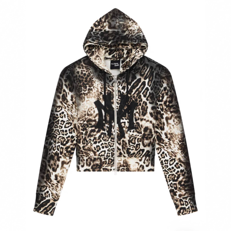 Mowalola Ksubi Leopard Print Casual Zip-Up Hoodie, Unisex, American Ins Style, American Fashion