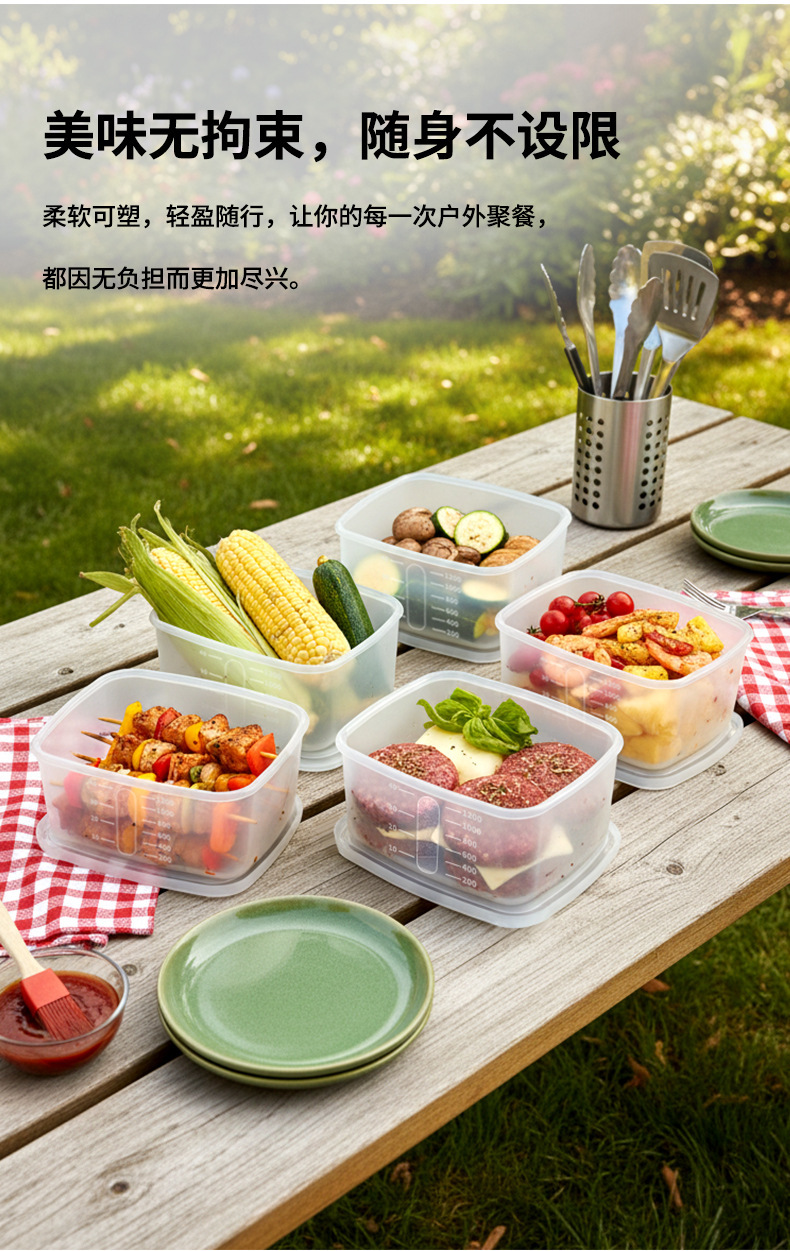硅胶保鲜盒饭盒水果微波炉密封便当盒分格餐盒冷冻辅食分装盒托盘