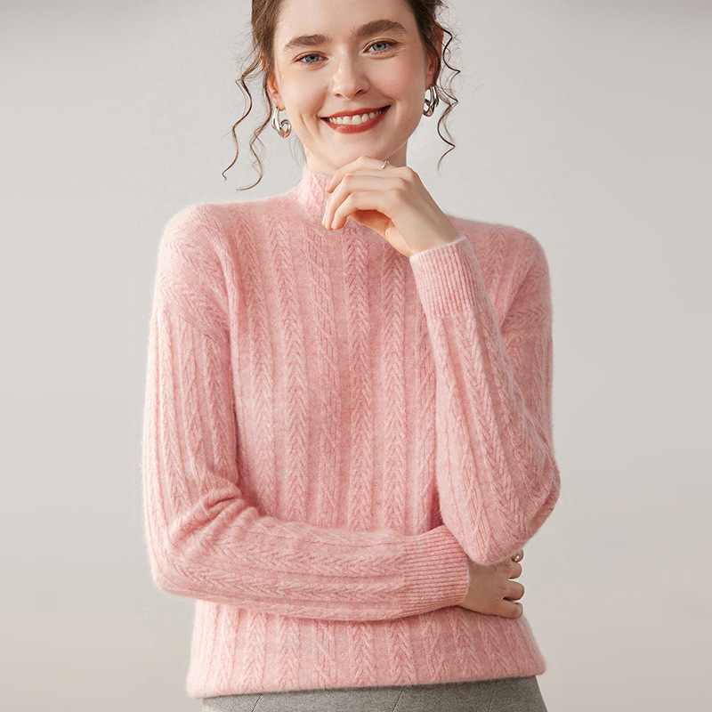 Autumn and Winter New Pure Color Cashmere Sweater Women's Half Turtleneck Alalana Loose Pullover Knitted Bottoming Sweater Versatile Sweater