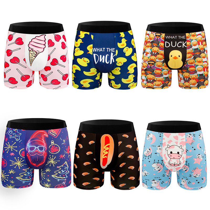 European and American Cross-Border 3D Printed Men's Patterned Long Boxer Shorts Quick-Dry Elastic Boxer Shorts Sports Pants