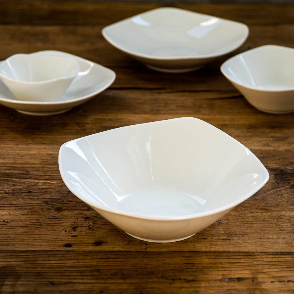 Tazón cuadrado de cerámica Lu Cang LZ, tazón para sopa, tazón para ensalada, tazón para servir frutas, tazón para fideos, material de porcelana blanca, seguro.