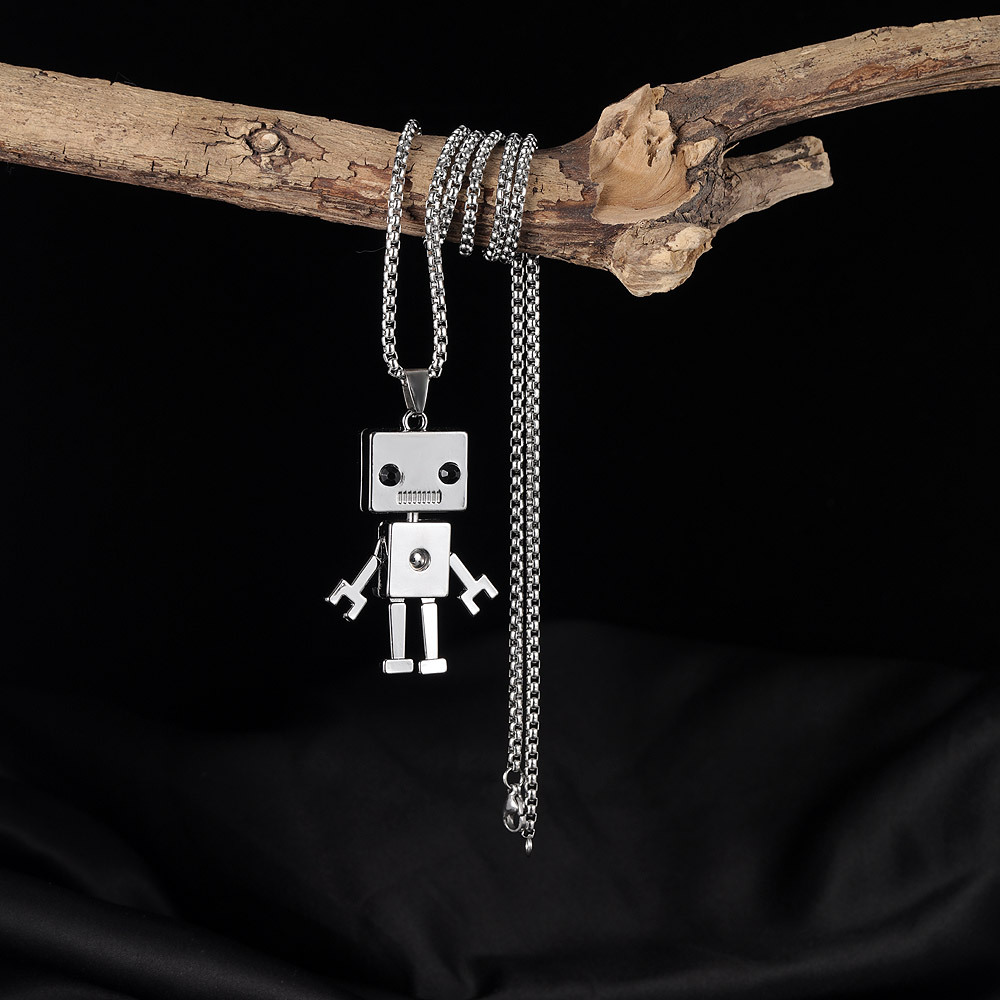 Simple Square Robot Titanium Steel Necklace display picture 2