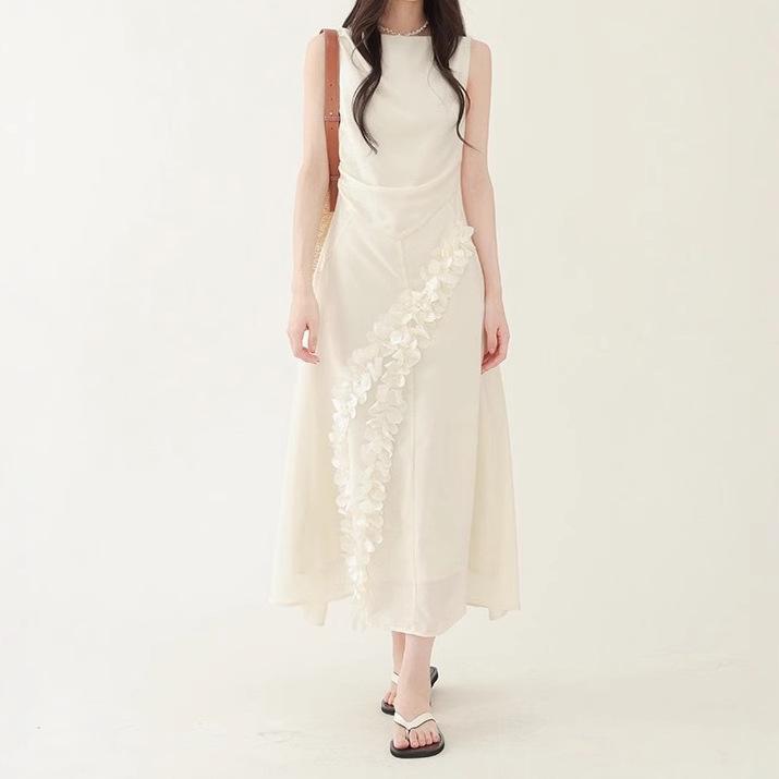 Chachastu French Design Stereo Petal Dress Women's Summer High-Waisted A-Line Sleeveless Vest Long Skirt Chachastu French Design Stereo Petal Dress Women's Summer High-Waisted A-Line Sleeveless Vest Long Skirt