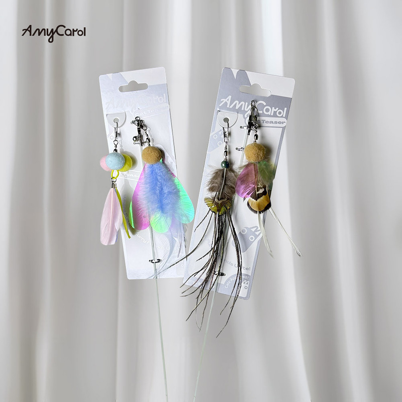 Amy Carol Wooden Pole Double Shadow Series Fishing Line Cat Stick Pet Cat Toy Replaceable Chicken Feather Feather Goose Feather Amy Carol Wooden Pole Double Shadow Series Fishing Line Cat Stick Pet Cat Toy Replaceable Chicken Feather Feather Goose Feather