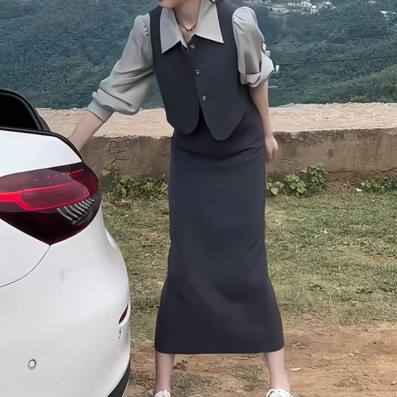 小个子减龄气质套装女2025春季新款长袖衬衫马甲长裤显瘦三件套|undefined