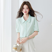 衬衫领休闲短袖纯色薄款全棉衬衫小衫