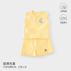 2026夏季新款月亮帆船亚麻无袖套装婴幼儿吸汗透气可爱短袖短裤