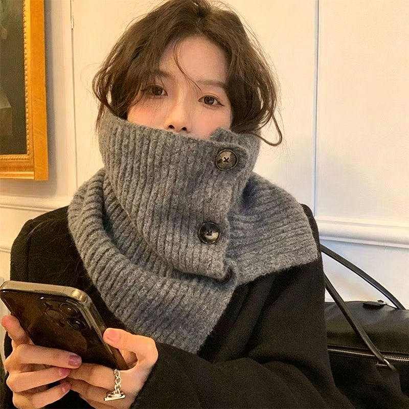 Cross-Border Women's Winter Half-High Collar Knitted Wool Scarf, Warm and Cold-Proof Neck Protector, Neck Wrap, Shawl, One-Piece Wholesale