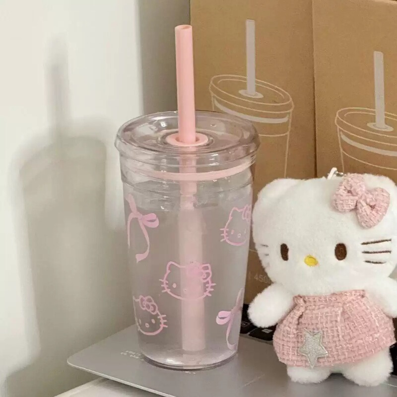 可爱卡通猫咪吸管水杯女生高颜值夏日喝水杯大容量桌面果汁咖啡杯|undefined