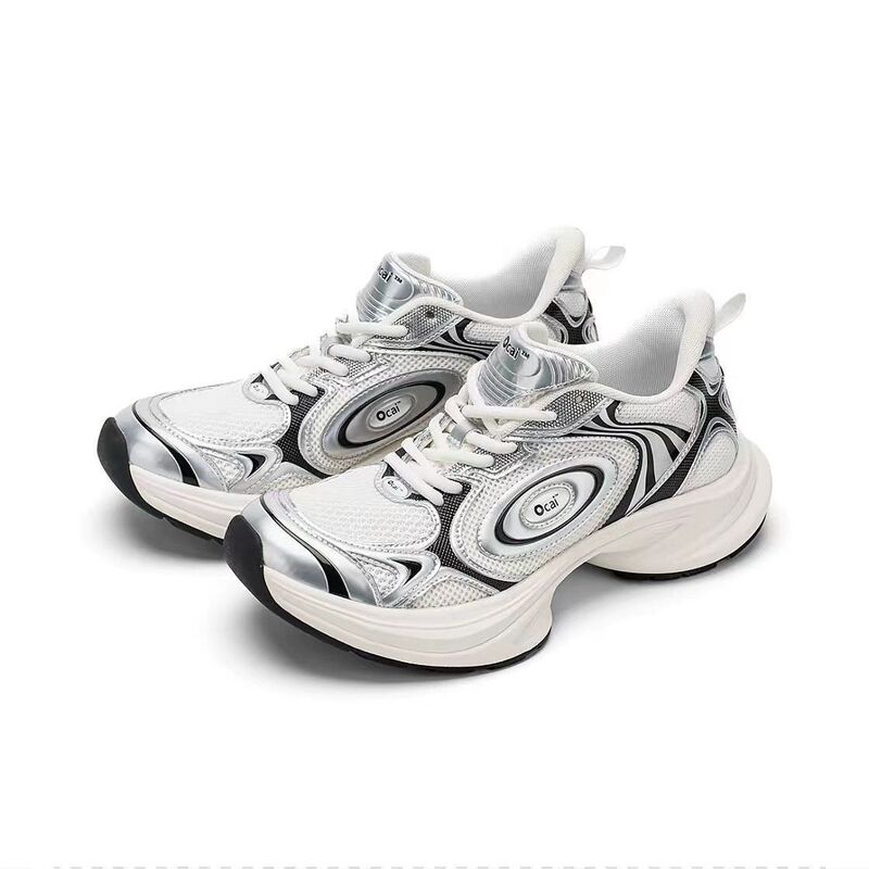 Ocai "Disk Runtech" Silver-White Flying Saucer Running Shoes Couple Height-Increasing Sports National Trend Dad Shoes