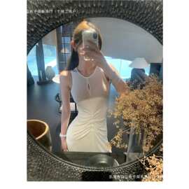 欲风薄款修身小众设计感夏日连衣裙子女新款长裙图片色拼接中裙