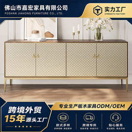 侘寂风客厅家用壁式电视柜艺术设计图案黄铜手柄入户玄关柜储物柜