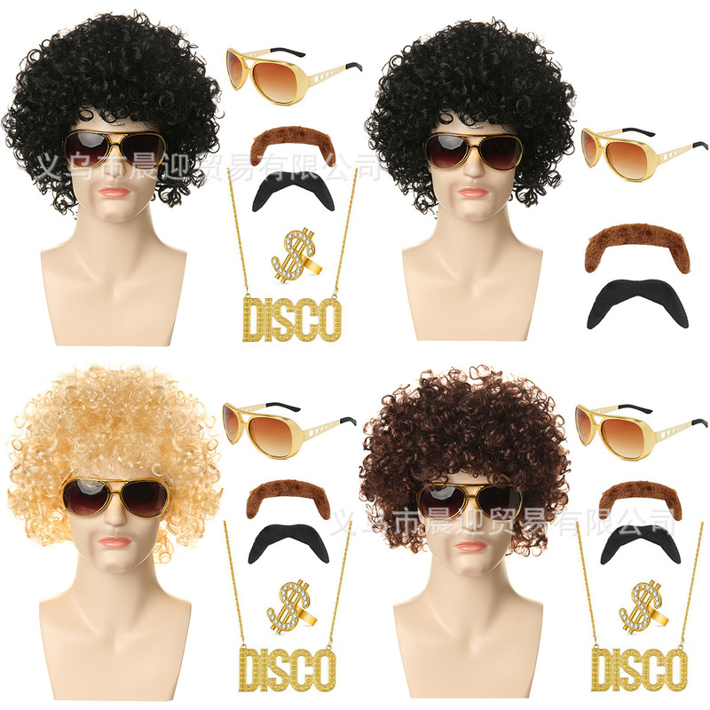 Amazon Explosions European and American Men's Rock Wig Hippie Punk Wig Disco Hip Hop Black Fans Hair suit