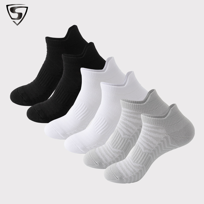 Men's and Women's Sports Socks, Sweat-Absorbent, Non-Slip Running Socks, Outdoor Towel-Soled Boat Socks, Short-Tube Fitness Marathon Socks, Cross-Border