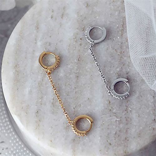 B109A Exquisite and Fashionable Women's Long Chain Earrings European and American Copper Inlaid Zirconia Double Ear Piercing One-piece Earrings