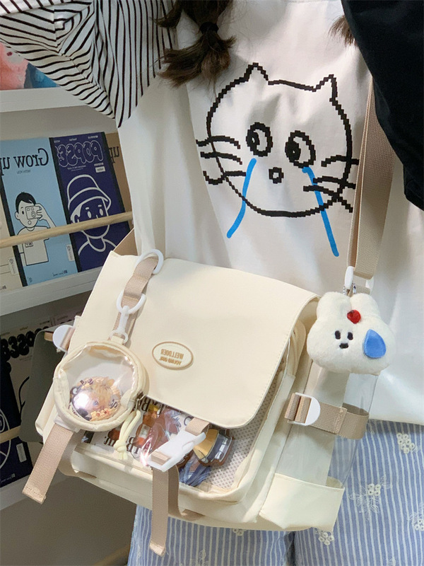 かわいいカレッジスタイルの女の子のクロスボディバッグ日本のins学生大容量多用途メッセンジャーバッグ透明バーバッグ|undefined