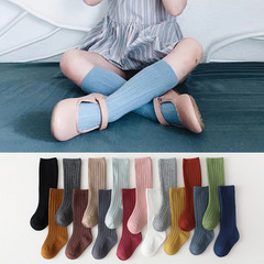 Ins-style Spanish-style children's socks, double-needle vertical striped, mid-calf length baby socks, solid color student socks, sports socks