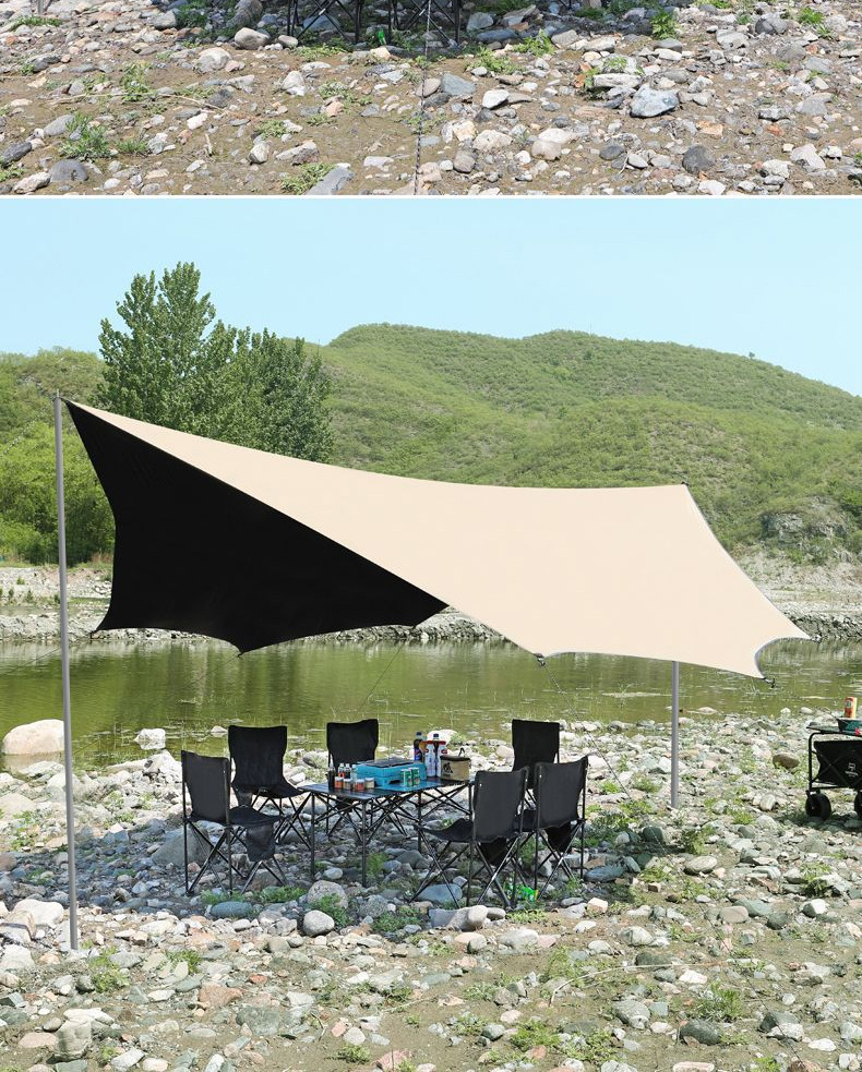 Black rubber canopy tent outdoor camping portable sunscreen rainproof pergola picnic camping butterfly shaped hexagonal awning