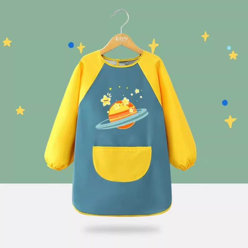 子供用エプロン絵画服幼稚園スタジオアートベルクロ長袖防水防汚よだれかけスモック逆着用|undefined