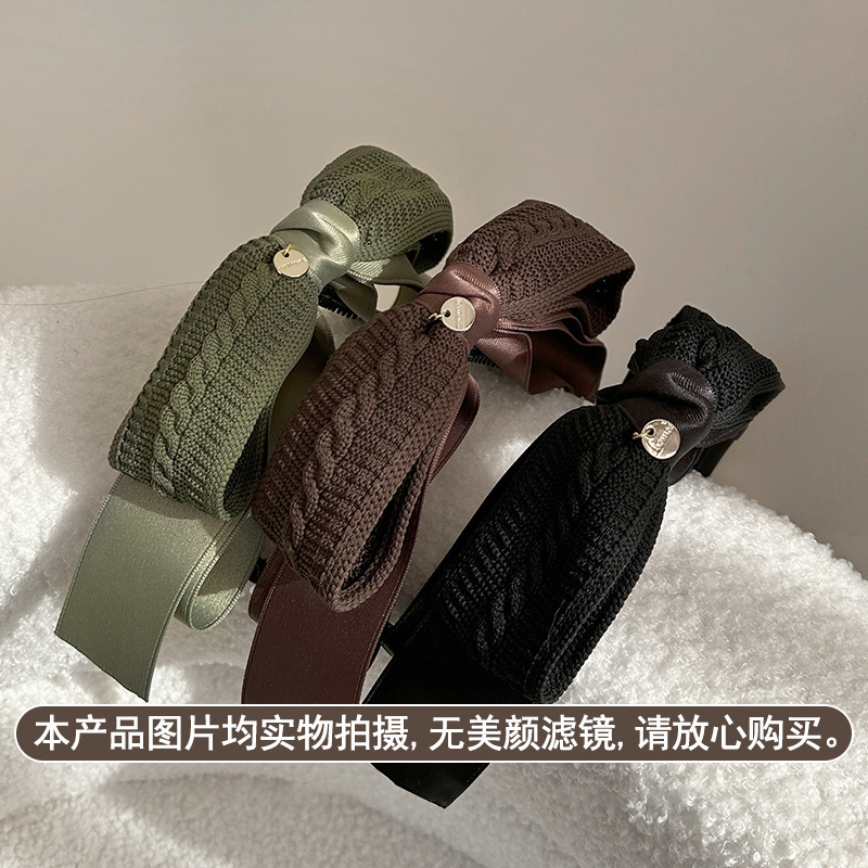 复古针织蝴蝶结香蕉夹女后脑勺大号防滑高马尾香蕉夹竖式发卡新款|undefined