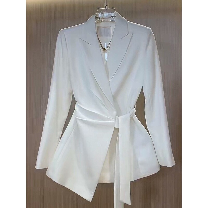 2026 Spring and Autumn Women's Slim Fit White Blazer with Belt, Slimming Design, Casual Professional Outfit Suit 2026 Spring and Autumn Women's Slim Fit White Blazer with Belt, Slimming Design, Casual Professional Outfit Suit