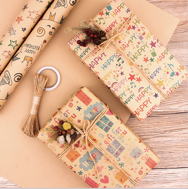 380g Weight Birthday Retro Cartoon Letter Kraft Paper Party Gift Wrapping Supplies