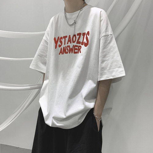 Men's Summer Trend Couple's T-shirt with 5-Button Sleeve, Chic Retro Hong Kong Style, Versatile Short Sleeve White Half-Sleeve Top