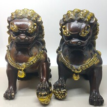 黄铜仿紫铜鎏金复古工艺宫门狮一对家居装饰创意礼品工艺品批发