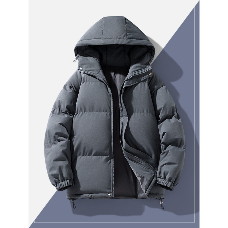 2024 invierno nuevo algodón casual para hombres de color sólido simple placa de luz gruesa abrigo de algodón con capuz para hombres