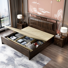 New Chinese-style solid wood bed master bedroom 1.8-meter double bed wedding bed 1.5m single bed Chinese-style obsidian wood furniture