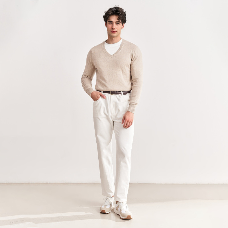 Suéter de invierno y otoño suéter de lana estilo de dinero viejo suéter de cuello en V delgado con camiseta legging overhead negocios ligeros