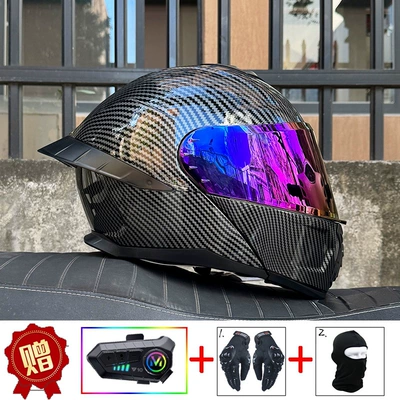 Motosiklet dəbilqələri — touring, suitable for all seasons - m-black-fiber-pattern-color-mirror-y10-bluetooth-headset