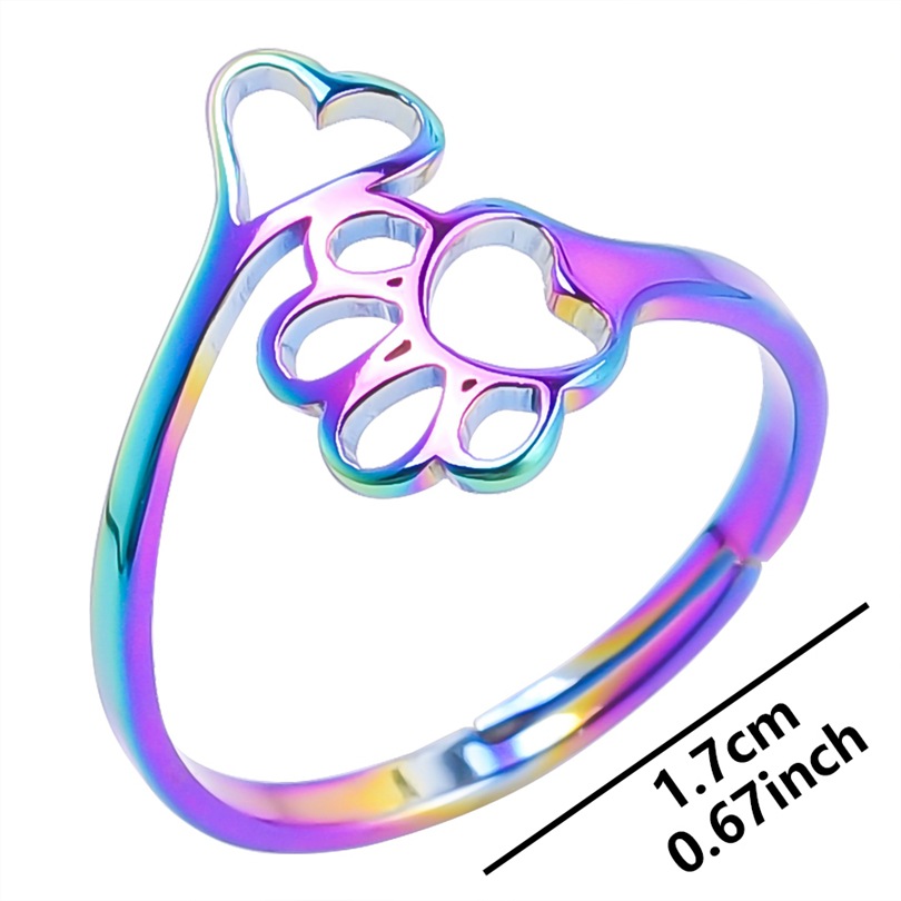 Wholesale Cute Paw Print Stainless Steel Open Ring display picture 3