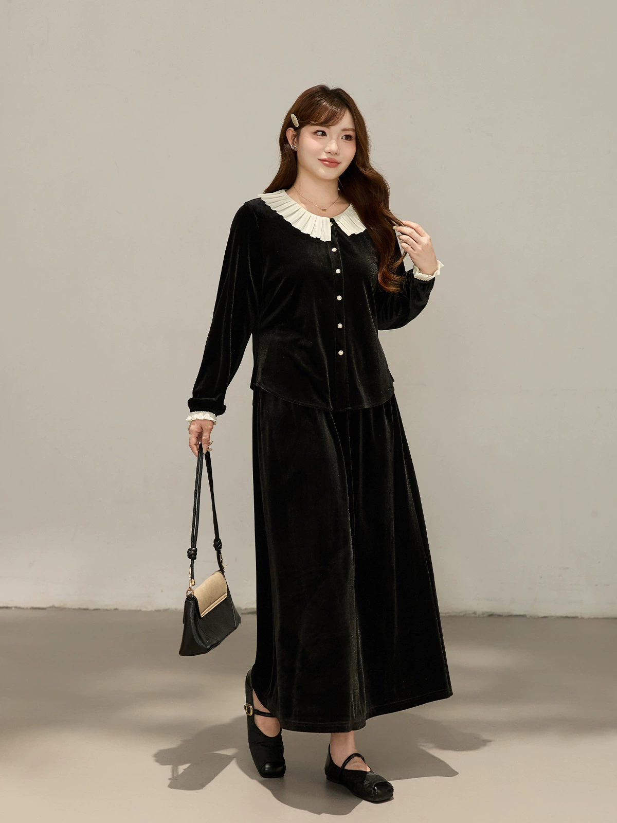  Velvet autumn skirt, bright catchy style, high waist, A-line, plus size, loose fit