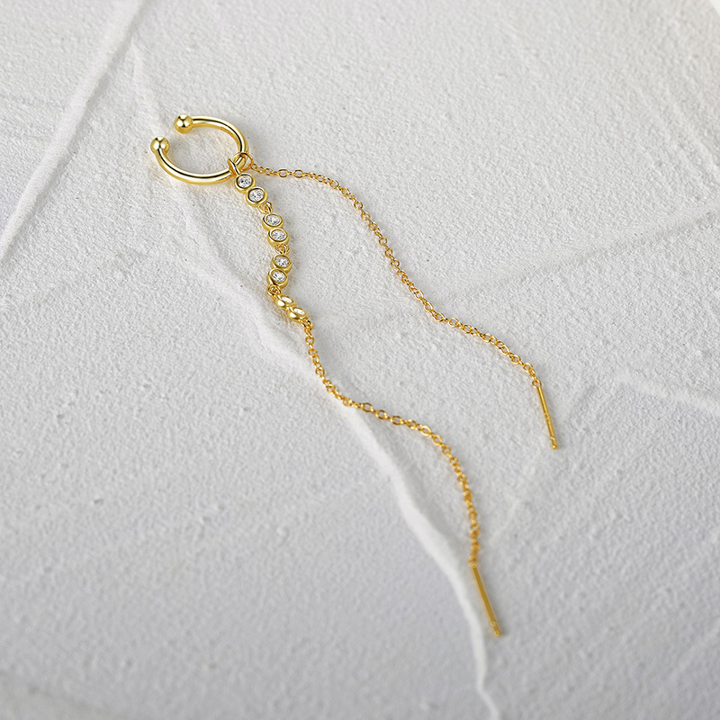 Fashion Geometric Sterling Silver Drop Earrings Tassel Plating Zircon 925 Silver Earrings