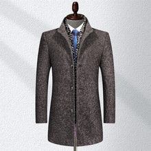 冬季新款羊毛毛呢大衣男加厚中长款围巾领男士商务风衣呢外套5811