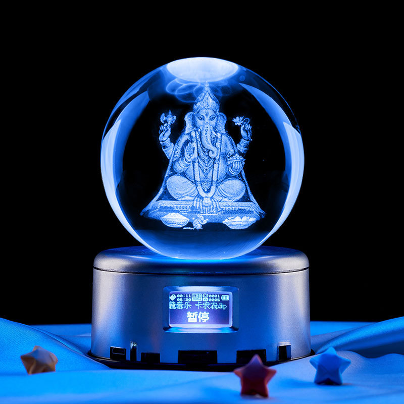 Bola de cristal de 8 cm + base de música Bluetooth de rotación de luces coloridas
