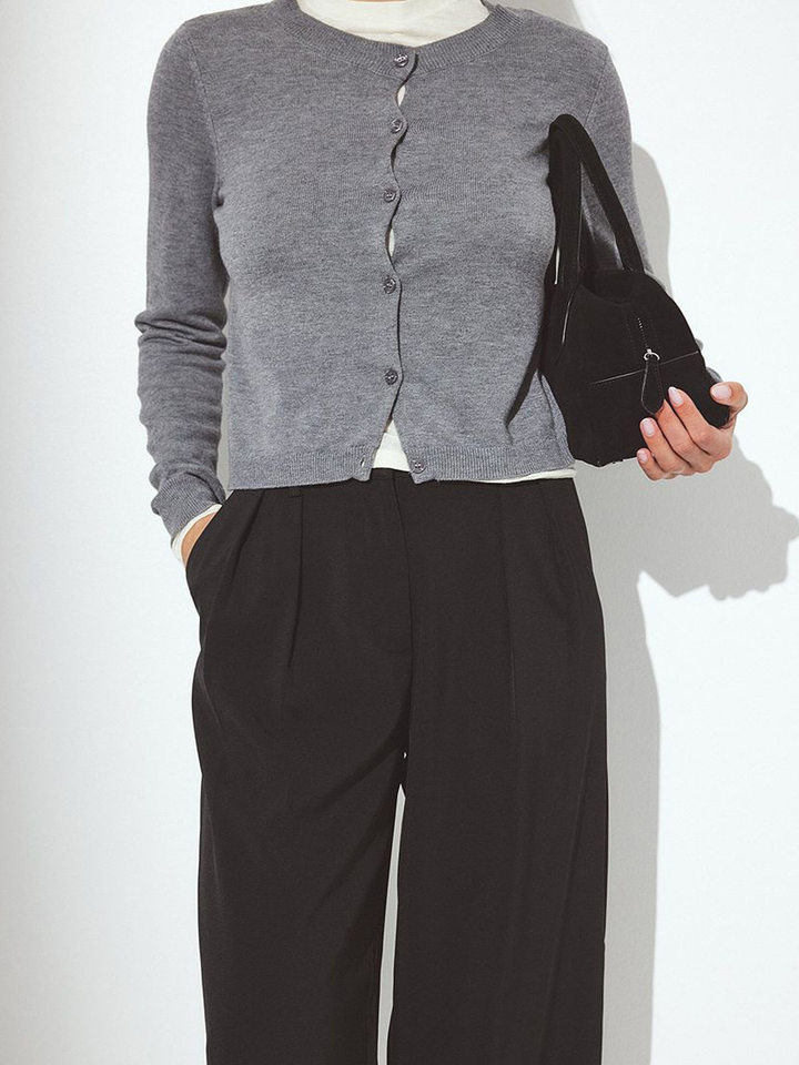 Áo cardigan dệt kim nữ cổ tròn tay dài mỏng nhẹ mặc trong — kaki, màu xanh hải quân chi tiết 17