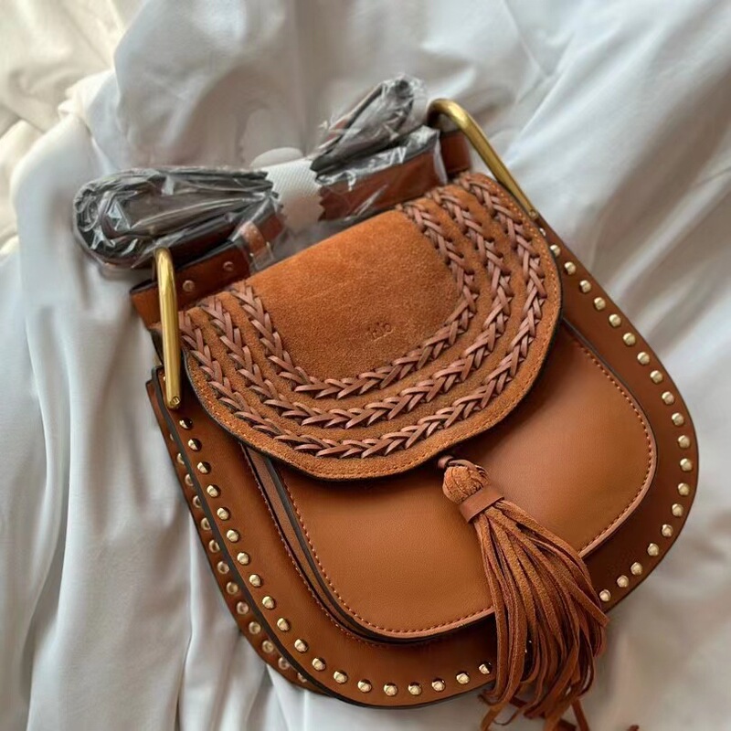 Western Woven Tassel Crossbody Rivet Saddle Bag Suede Midi Bohemian Style Women's Bag Versatile