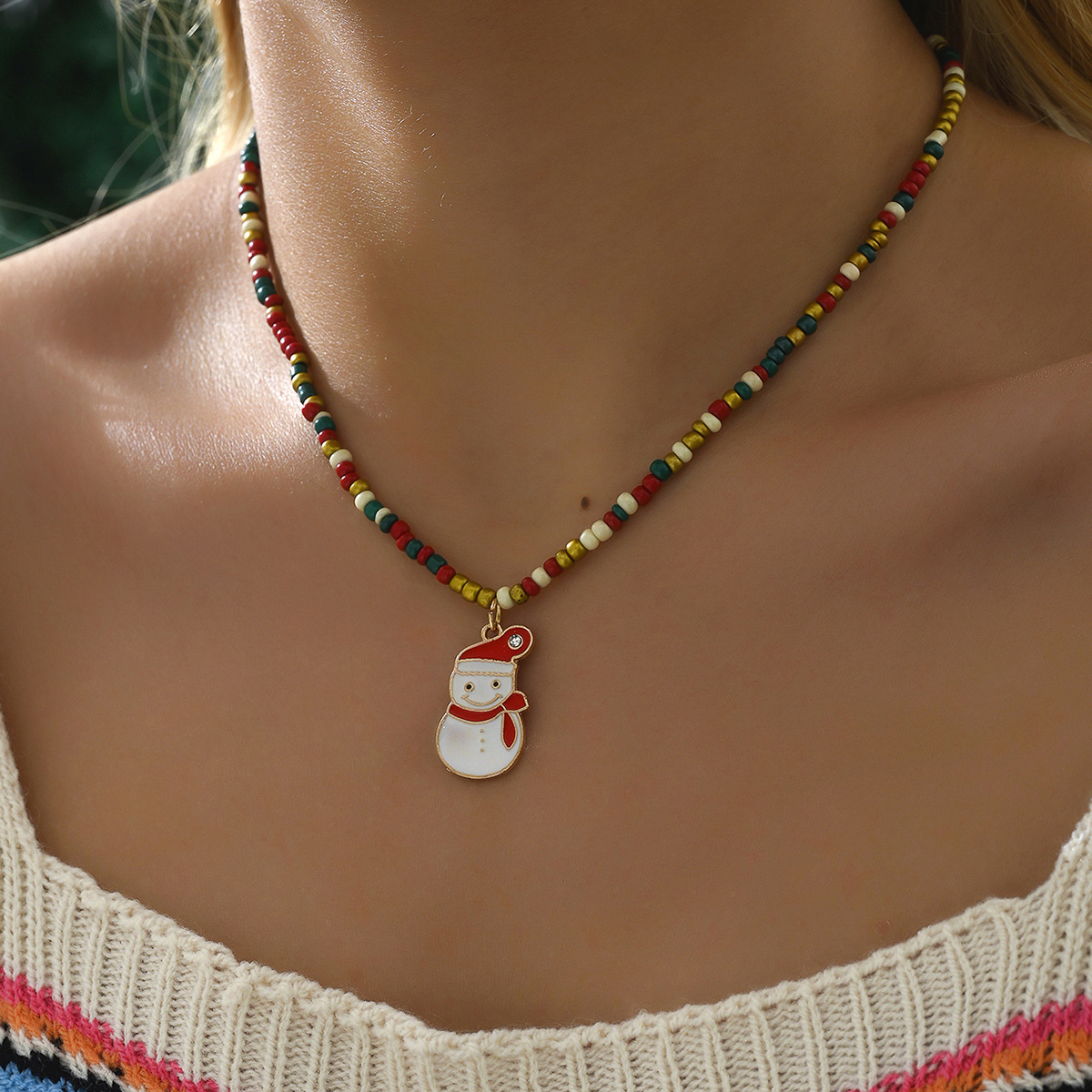 Designer Elements Christmas Jewelry Colorful Beads Santa Claus Corolla Christmas Tree Necklace Holiday Accessories_voghion.com