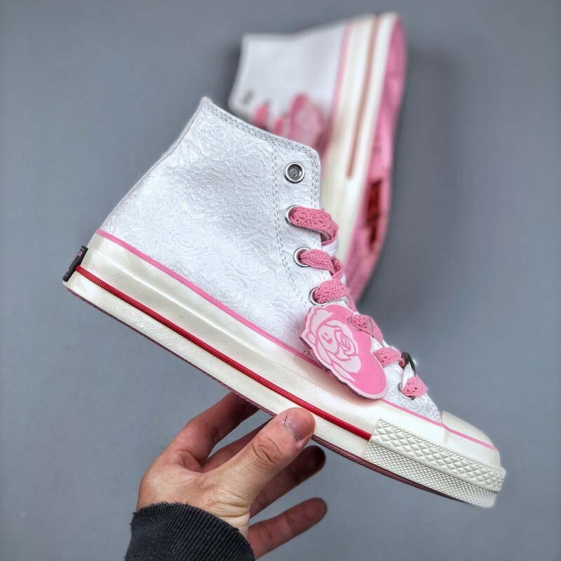 2025 New 1970S Valentine's Day Love Rose White High Top Women's Casual Canvas Shoes