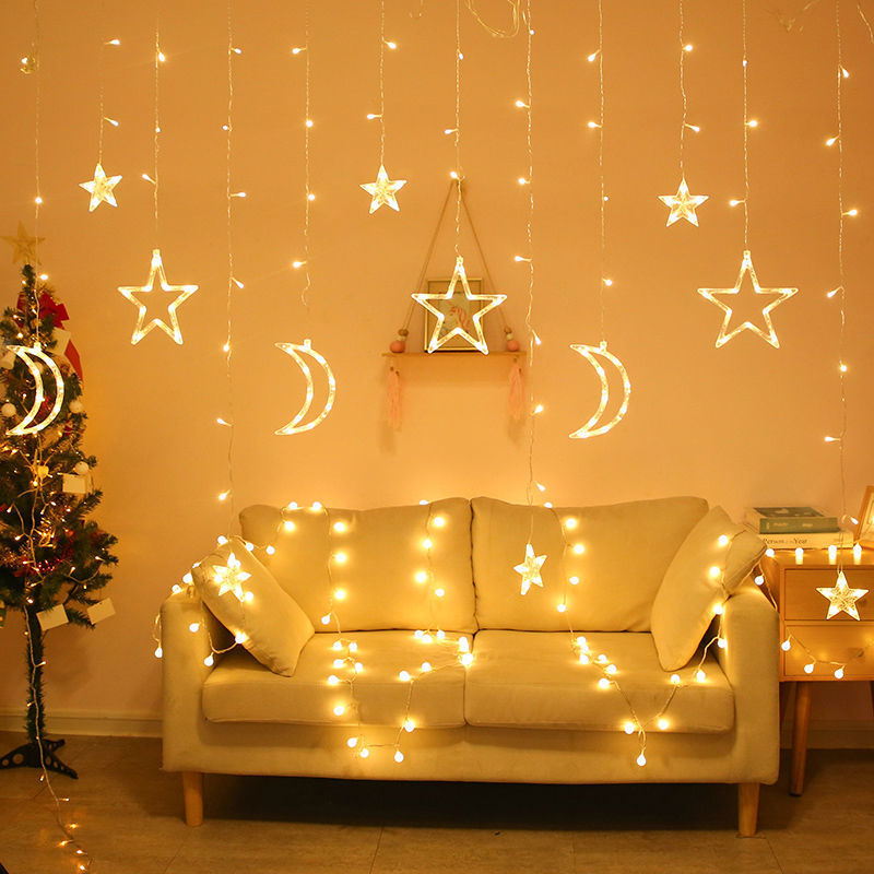 star Light Network Decorative lamp Coloured lights Room ornament ins Hearts bedroom Curtain lights star Moon