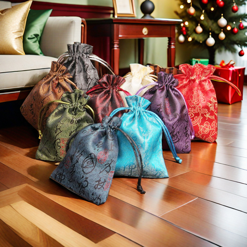 雅珀文玩书法锦囊袋饰品散珠手串礼品收纳布袋子抽绳首饰袋100个