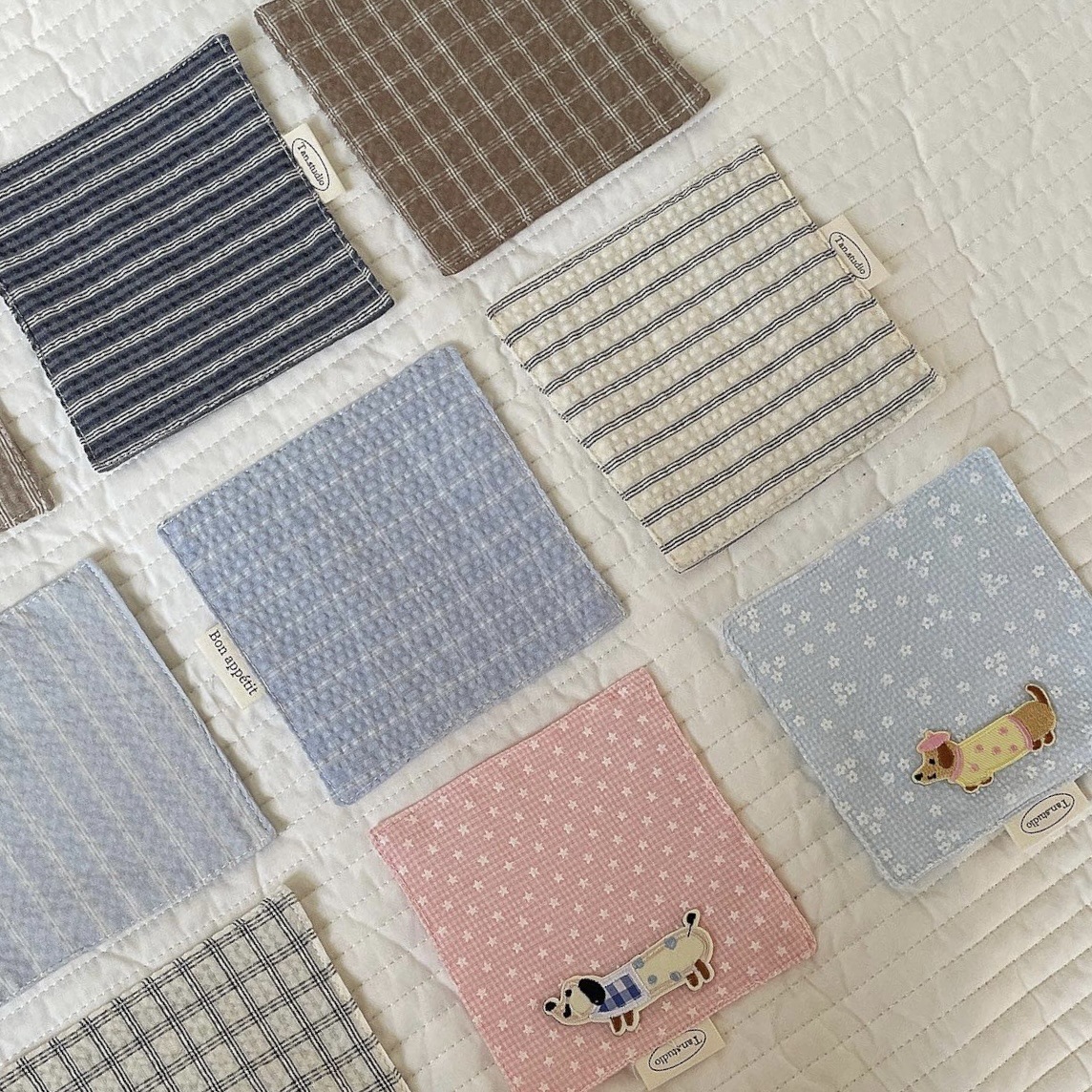 韩式ins方形格子条纹布艺杯垫低饱和度色系隔热垫防滑垫拍照道具