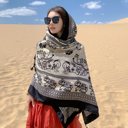 Yunnan outfit travel photo ethnic style sun protection scarf shawl for women  new grassland Tibetan desert silk scarf