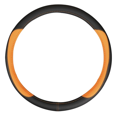 Steering wheel cover four seasons leather - black-orange-36cm