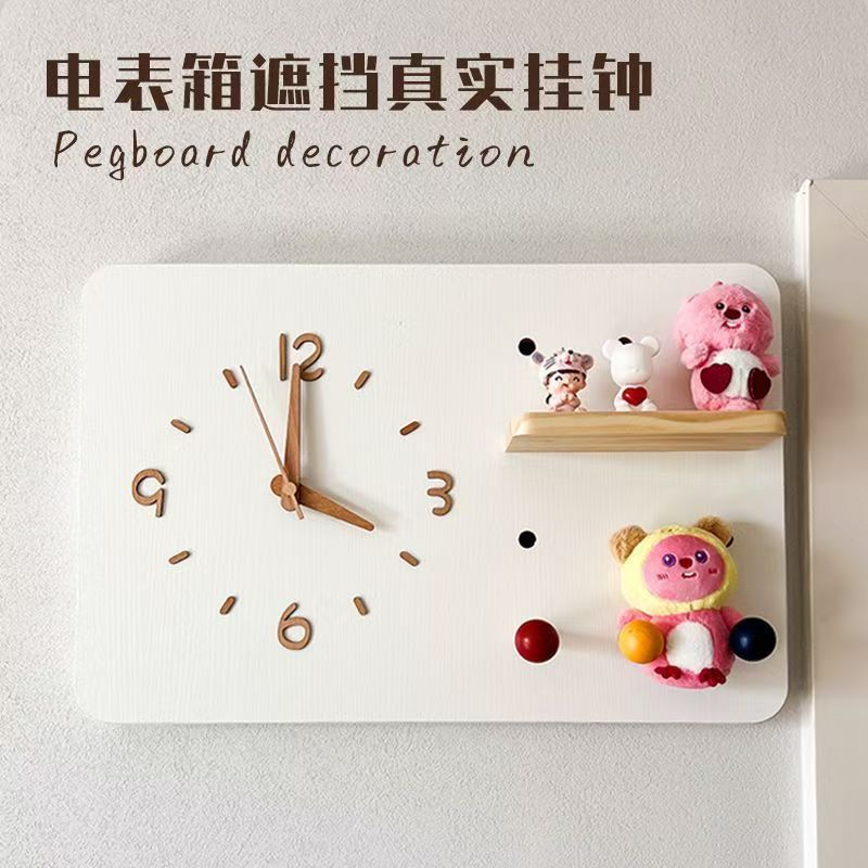 Medieval Style Accessible Luxury Retro Style Electric Watch Box Decorative Painting Electric Switch Box with Clock Painting Punch-Free Clock 2025 New Style